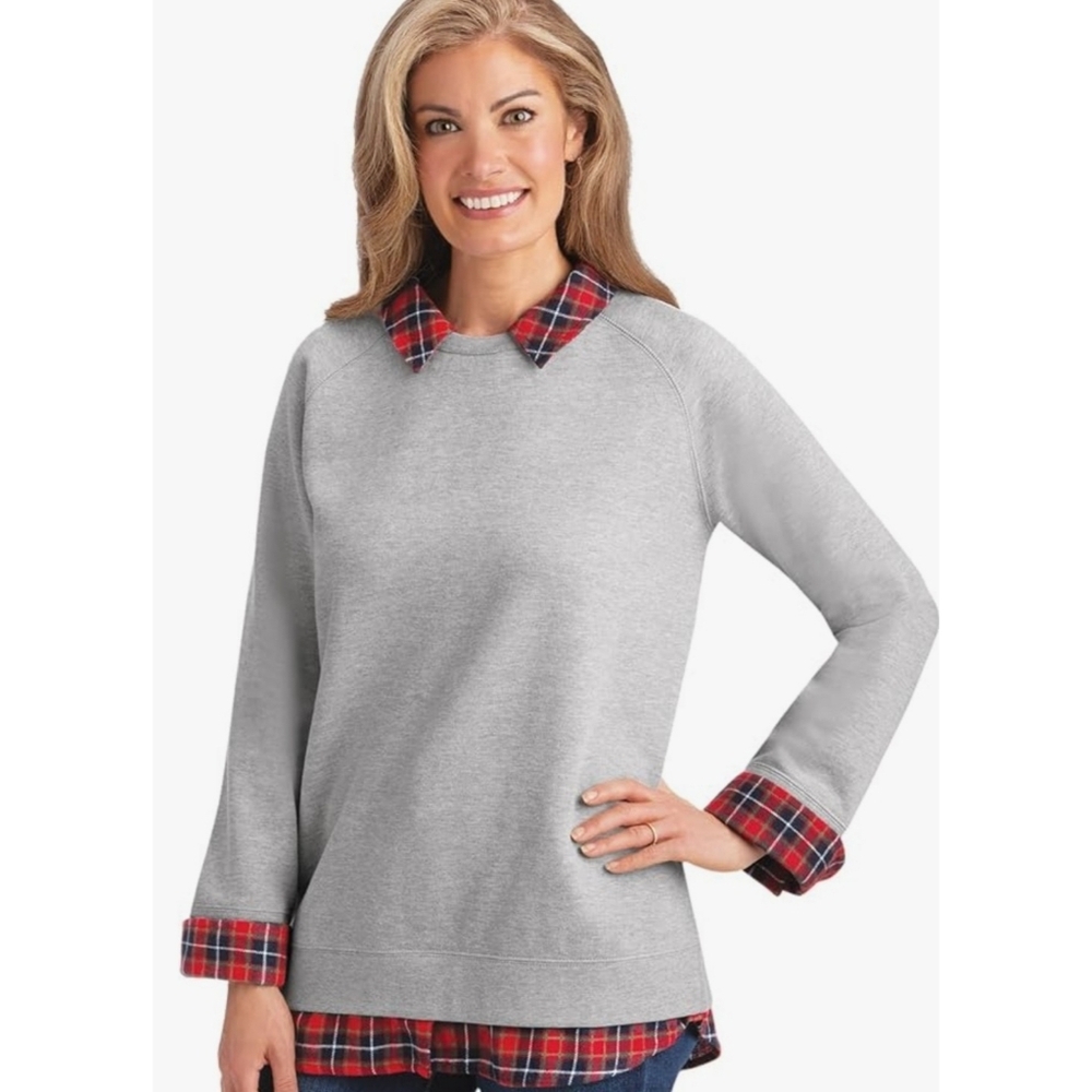 Metropolitan Fleece & Flannel Layered top Gray Size L
